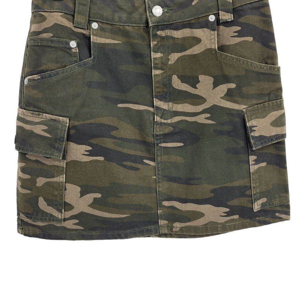 Top Shop Army Green Camo Mini Skirt Sz 6 Denim Cargo Military Streetwear Grunge - Picture 8 of 13